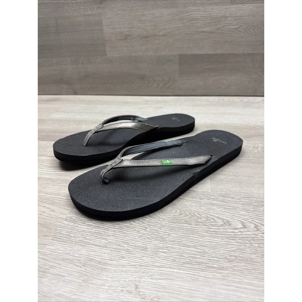 Sanuk Yoga Joy Black Flip Flop Sandals Womens Size 7 SWS100002 Very Nice